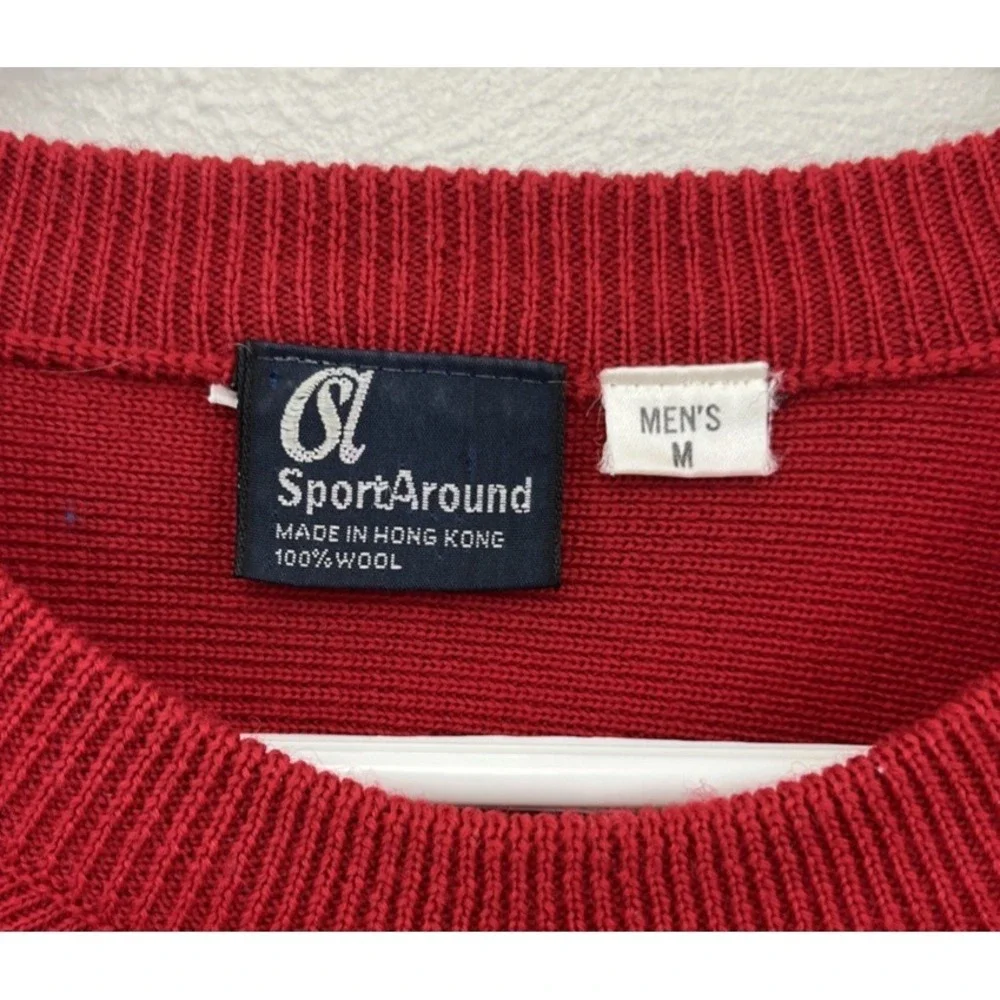 VTG SportAround Men's 100% Wool Sweater Size M Red Black Gray Pullover Hong Kong